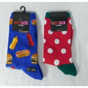 F302 Hot Socks Multi Color 2 Pk Women's Hamburger & Dot Pattern Crew Socks